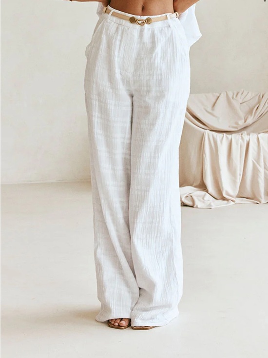 Sabo Skirt Pants - Sabo Skirt White High-Rise Wide-Leg Linen-Blend Pants